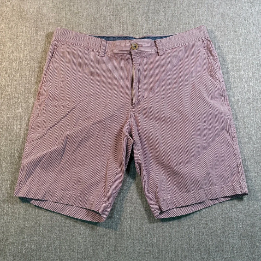 Banana Republic Aiden Shorts Mens 33 Red White Micro Stripe Slim Fit Chino 9in